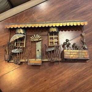 Brutalist MCM Metal Cafe Wall 3D Hanging French Bistro Flowers Vintage Copper